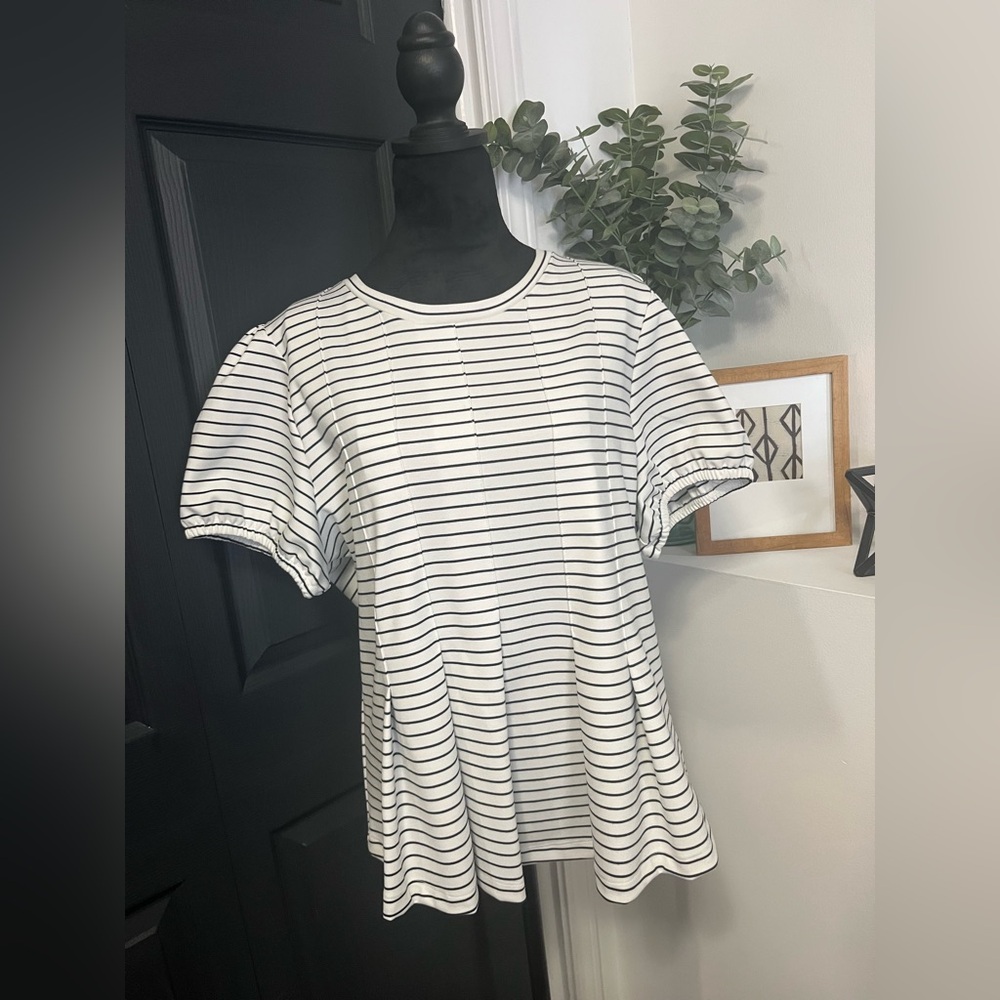 Anthropologie Striped Puff Sleeve Babydoll Top – Size XL